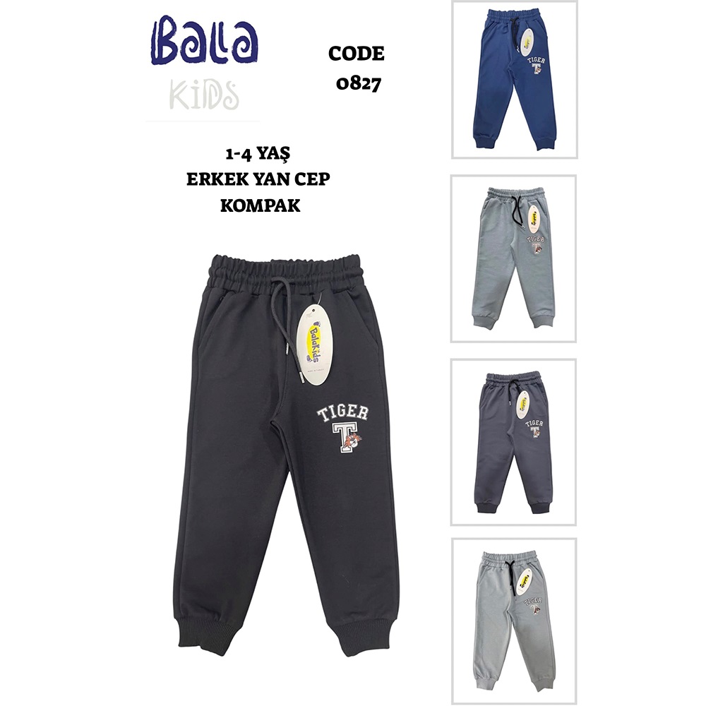 Bala 827 Erkek Çocuk Kompak Penye Yan Cepli Fırfır Baskılı Eşofman Alt 1-4 Yaş