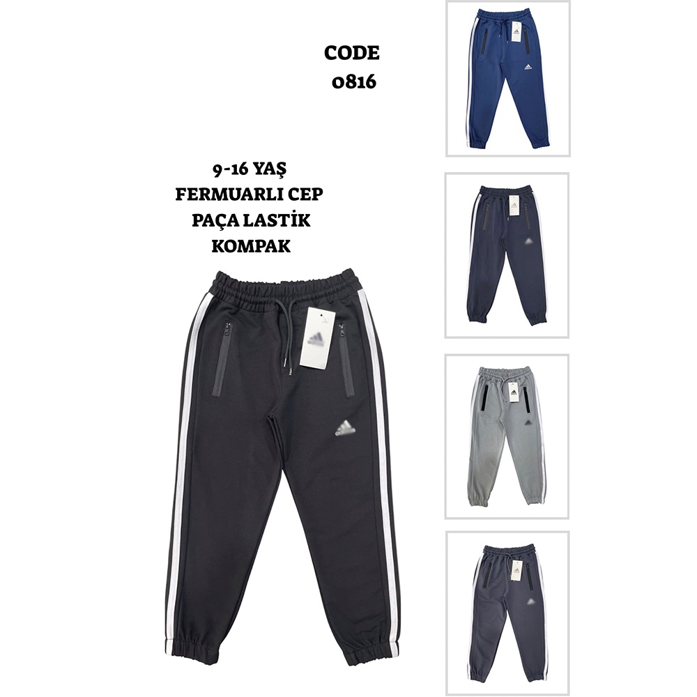 Adidas 1816 Erkek Çocuk Kompak Penye Adidas Baskılı Eşofman Alt 13-16 Yaş