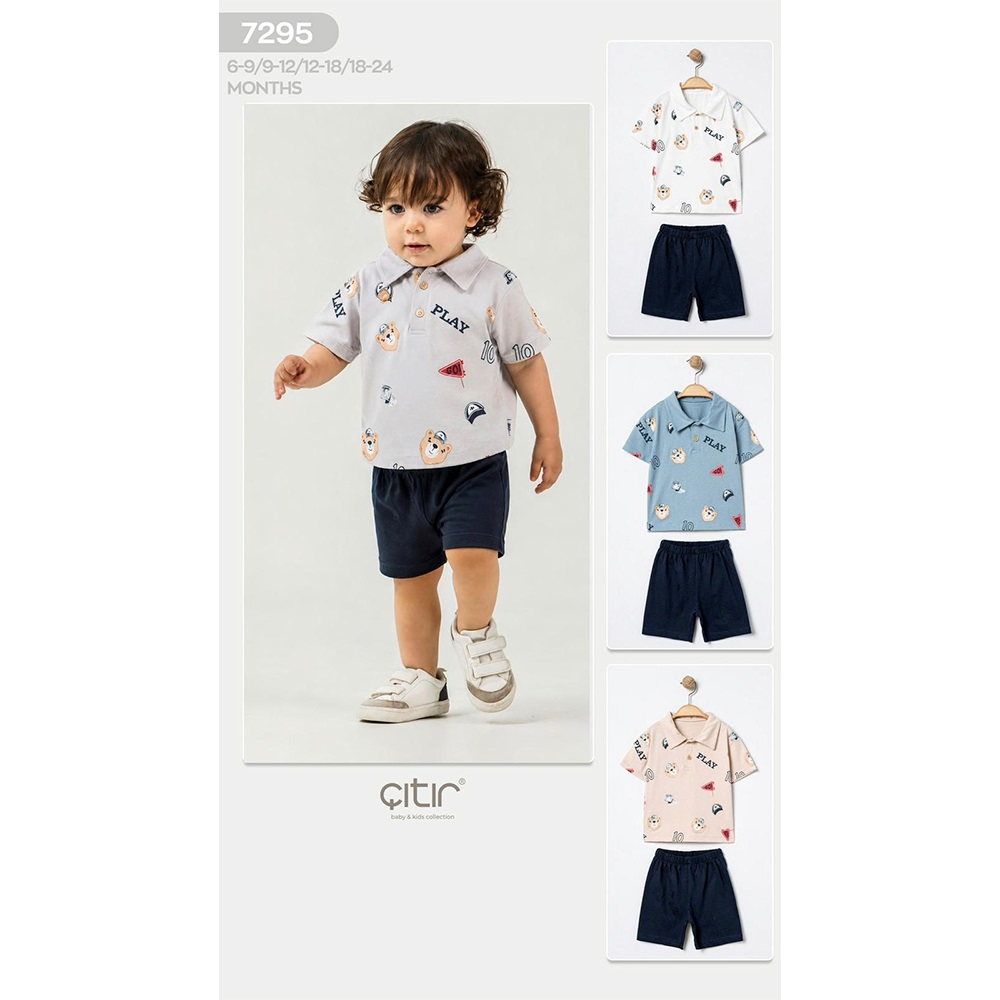 Çıtır Kids 07295 Erkek Bebe Penye Sevimli Ayıcık Baskılı Şortlu Takım 6-24 Ay