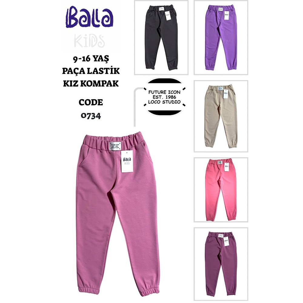 Bala Kids 0734 Kız Çocuk Kompak Penye Kemer Armalı Cepli Lastik Paça Eşofman Alt 13-16 Yaş