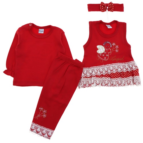 735 Angel Nakışlı 3 lü Kız Takım 0-6 Ay