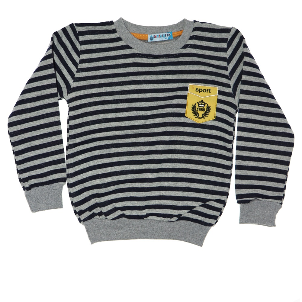 Damlanur Şardonlu Çizgili Nakışlı Erkek Sweat 7-8-9-10 Yaş