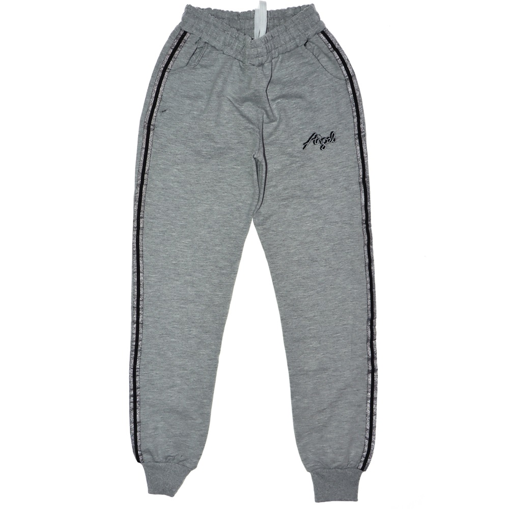 Şeritli Angel Nakışlı Penye Kız Garson Tek Eşofman Alt 9-12 Yaş