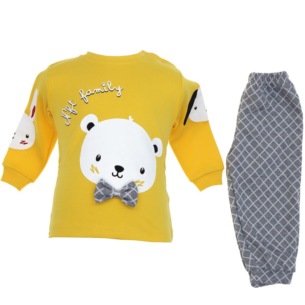 Nafitto 1335 Çocuk Ayıcık Baskı Kare Desen 2 li Takım 2 Yaş - Sarı