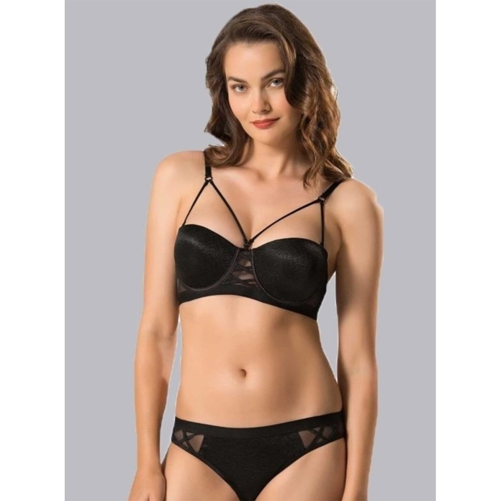 Le Jardin 5025 Biye Şeritli Silikonlu Sütyen Takımı - Bordo - 90