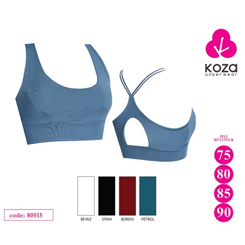 Koza Soft 80515 Bayan İpli Sporcu Bustiyer - Siyah - 75-80-85-90
