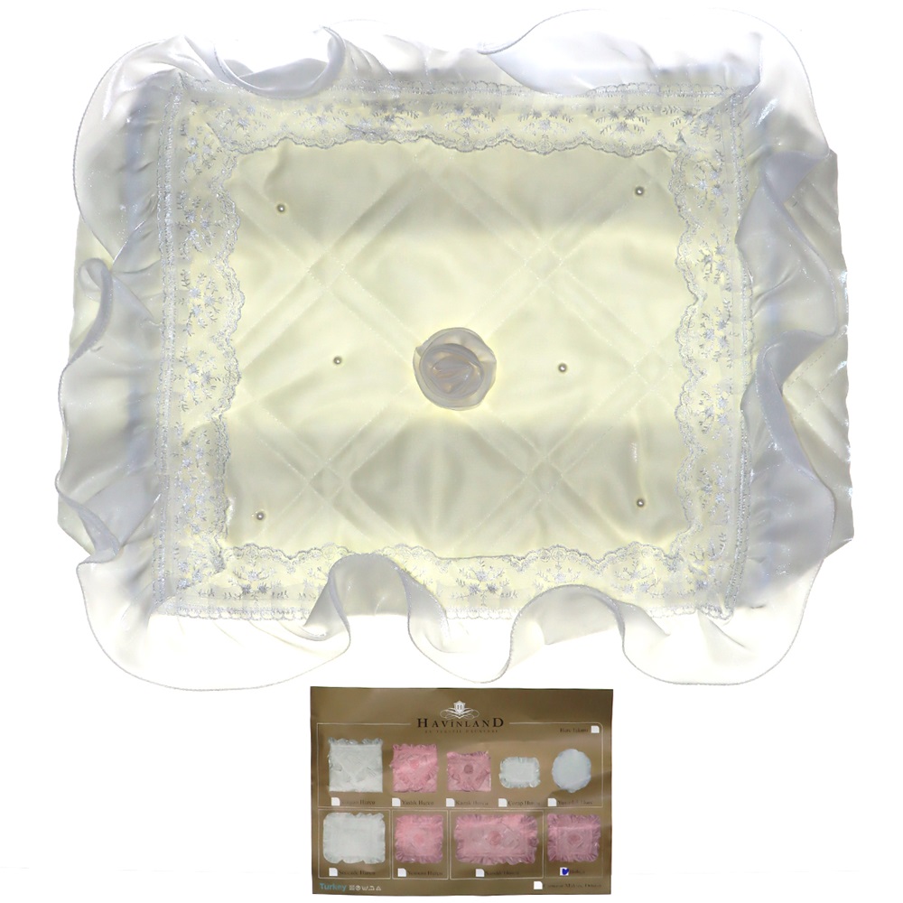 Havinland İncili Güpürlü Kare Bohça - Ekru