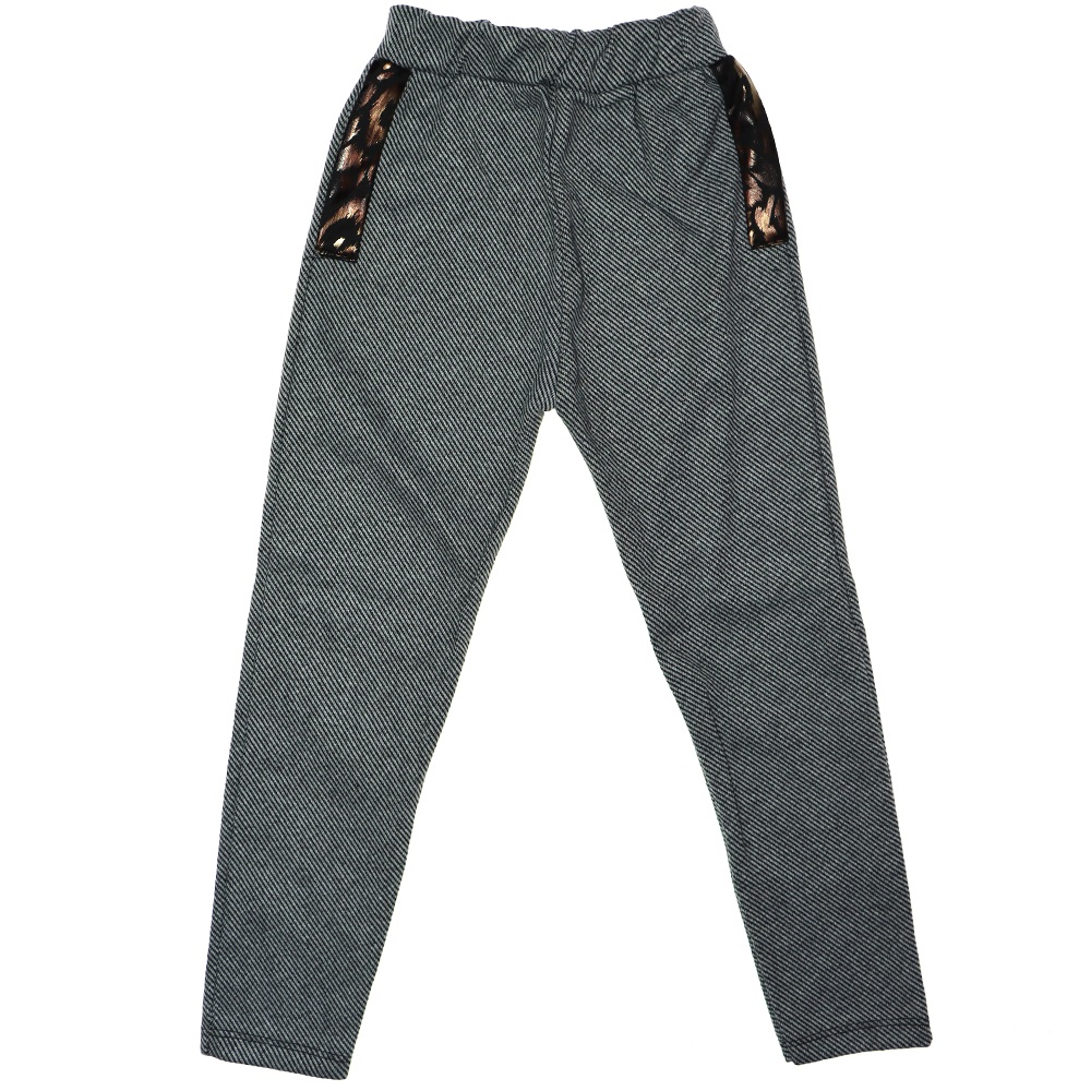 300 Cep Ağzı Leopar Şeritli Balık Sırtı Nakışlı Kız Çocuk Tayt 3-10 Yaş