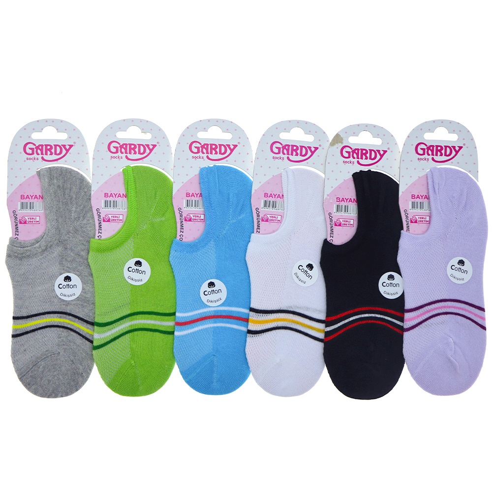 Gardy 8766 Bayan Cotton Likralı Sneaker Babet Çorap - Karışık Renk Desenli