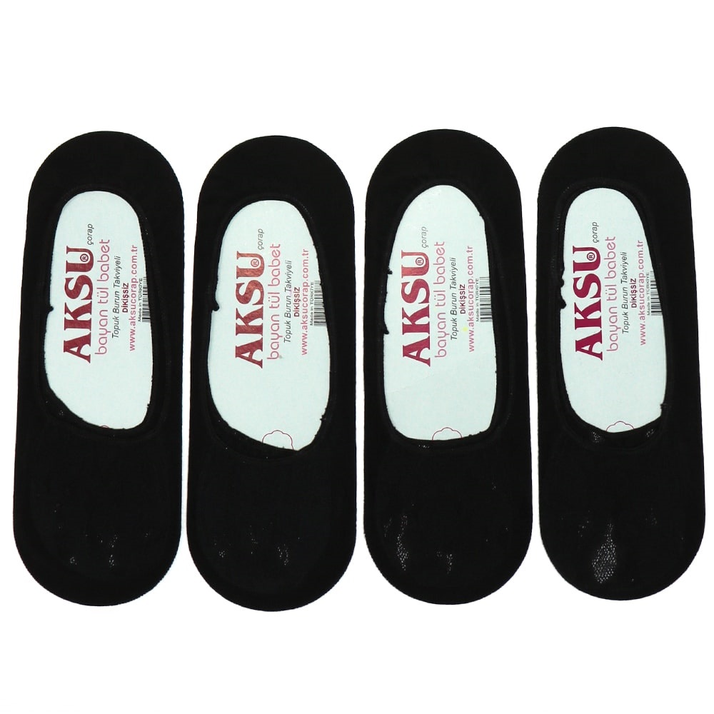 Aksu 0977 Bayan Likralı Dikişsiz Dantelli Babet Çorap - Siyah