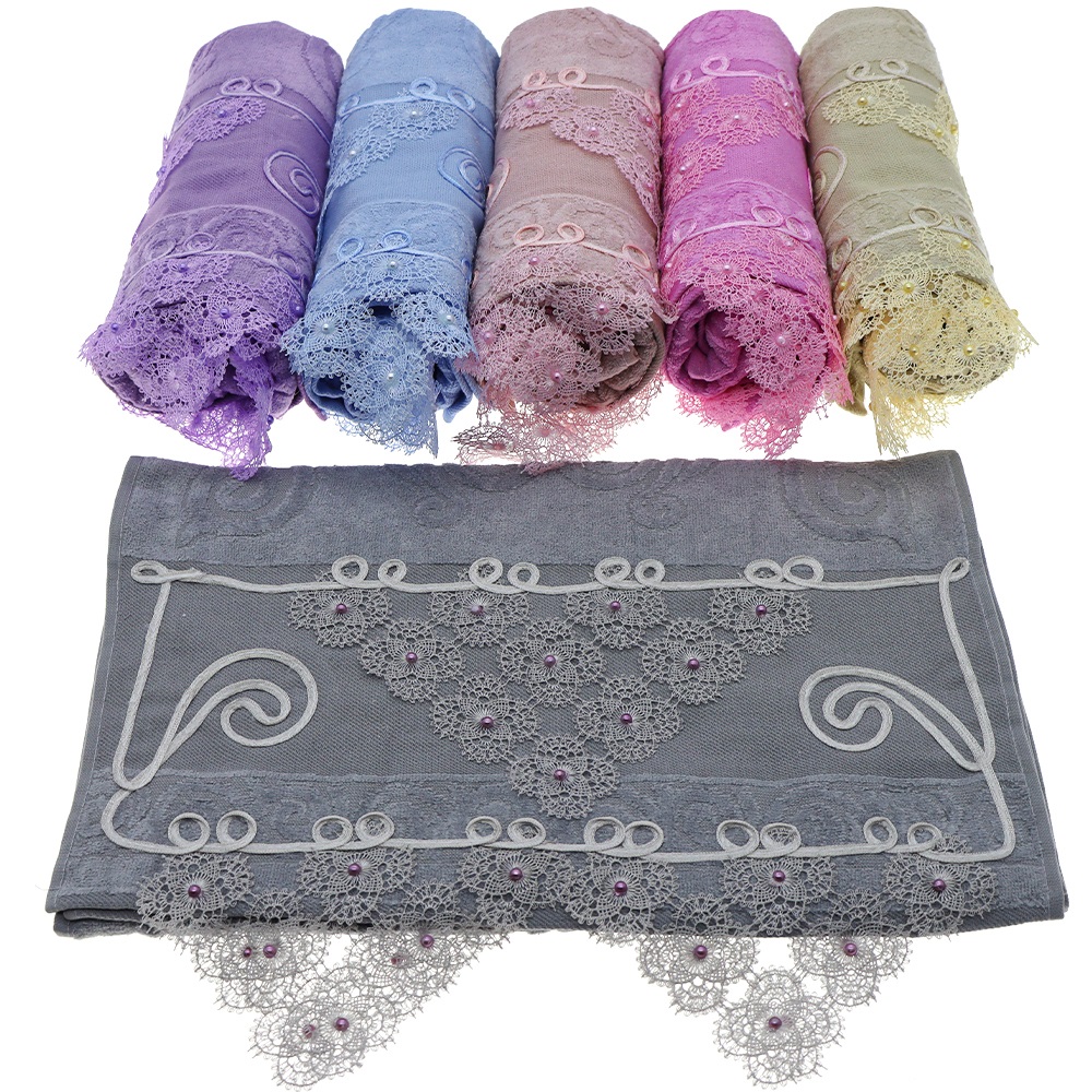 Goncagül 50x90 cm Laseli Boncuklu El Yüz Havlusu