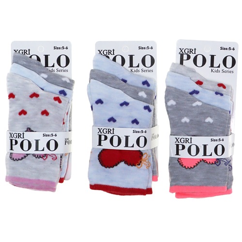 Ç-4 Polo Kız Çocuk Penye Likralı Soket Çorap - Karışık Renk - 5-6 YAŞ