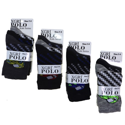 Ç-4 Polo Erkek Çocuk Penye Likralı Soket Çorap- Karışık Renk - 5-6 YAŞ