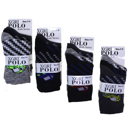 Ç-4 Polo Erkek Çocuk Penye Likralı Soket Çorap- Karışık Renk - 7-9 YAŞ