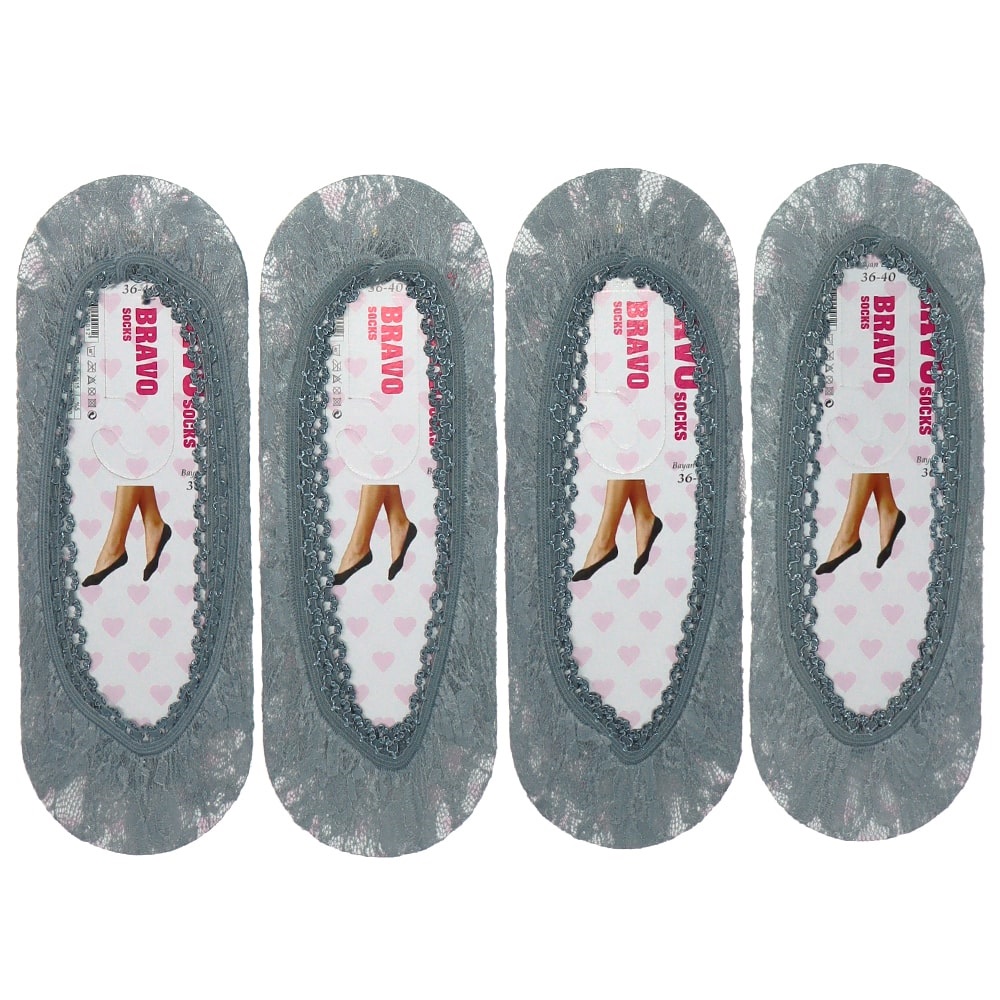 Brawo 0012 Dantelli Bayan Babet Çorap - Gri