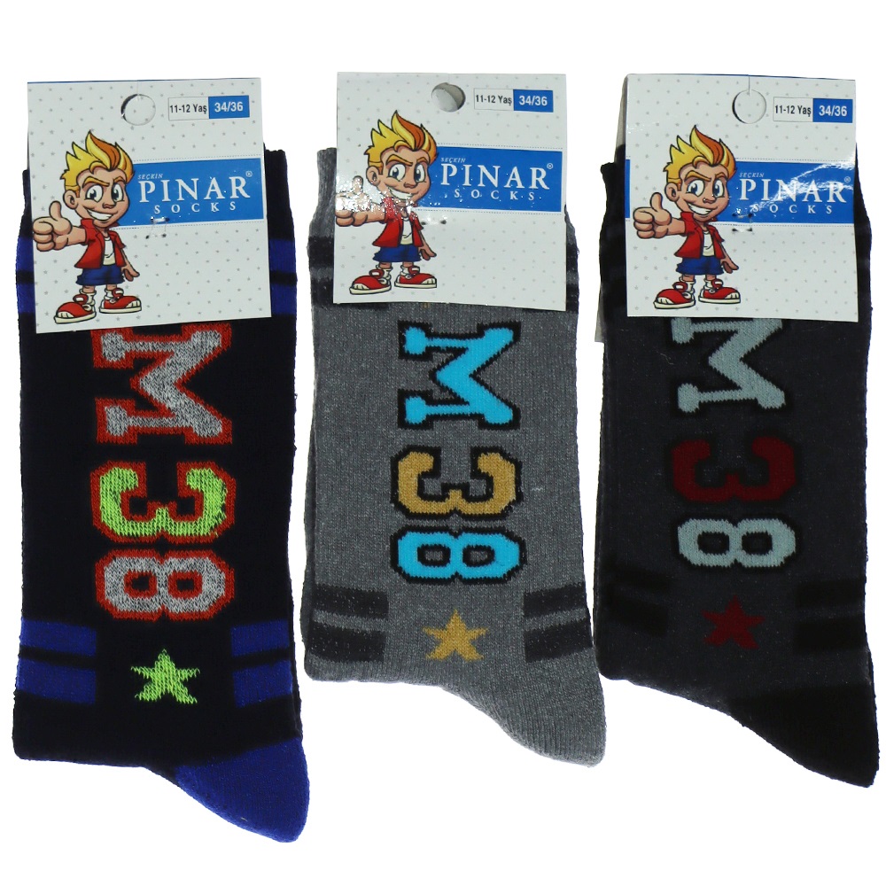 Pınar Erkek Çocuk Likralı Havlu Soket Çorap 11-12 Yaş - Karışık Renk