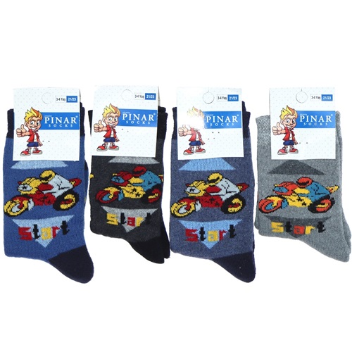 Pınar Erkek Çocuk Likralı Havlu Soket Çorap - Karışık Renk - 3-4 YAŞ
