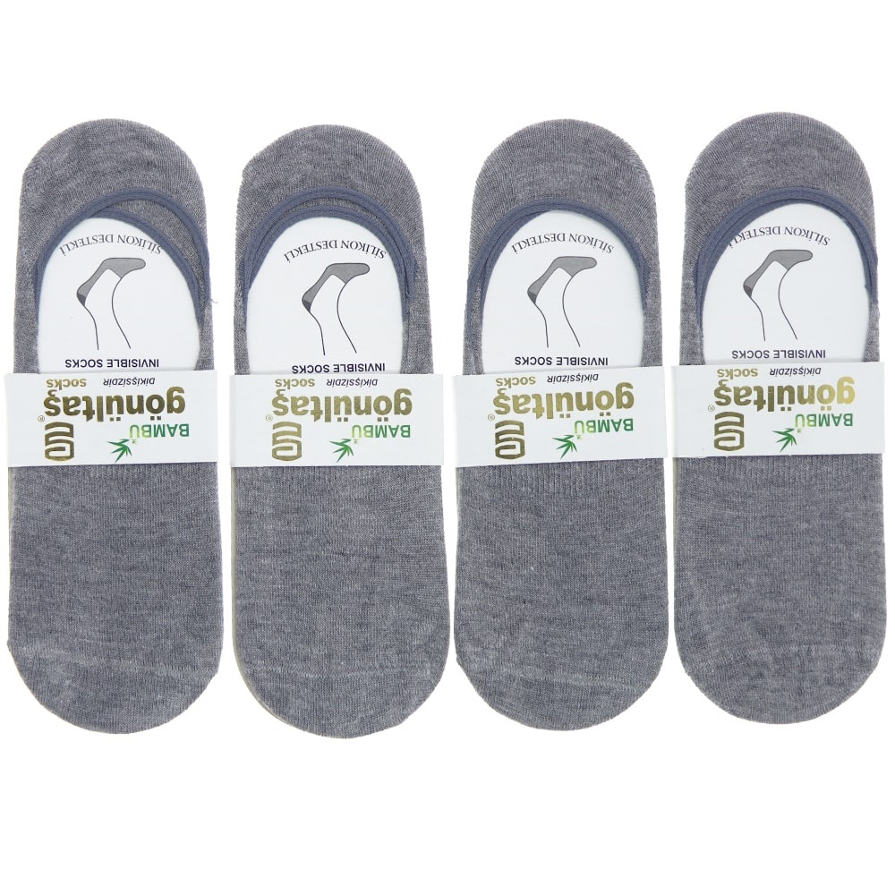 Gönültaş 7103 Bayan Bambu Silikonlu Dikişsiz Likralı Babet Çorap - Gri - PAKET İÇİ TEK RENK