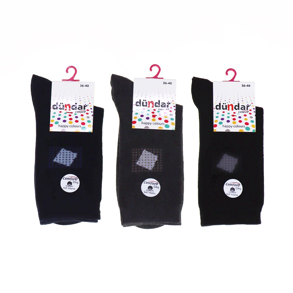 Dündar 5589 Bayan Desenli Comfort Dikişsiz Likralı Soket Çorap - Karışık Renk - KOYU RENK