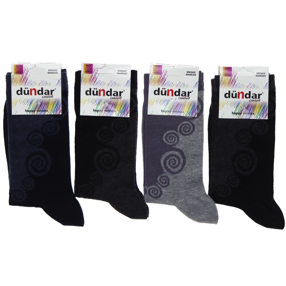 Dündar 5589 Bayan Desenli Comfort Dikişsiz Likralı Soket Çorap - Beyaz - PAKET İÇİ TEK RENK