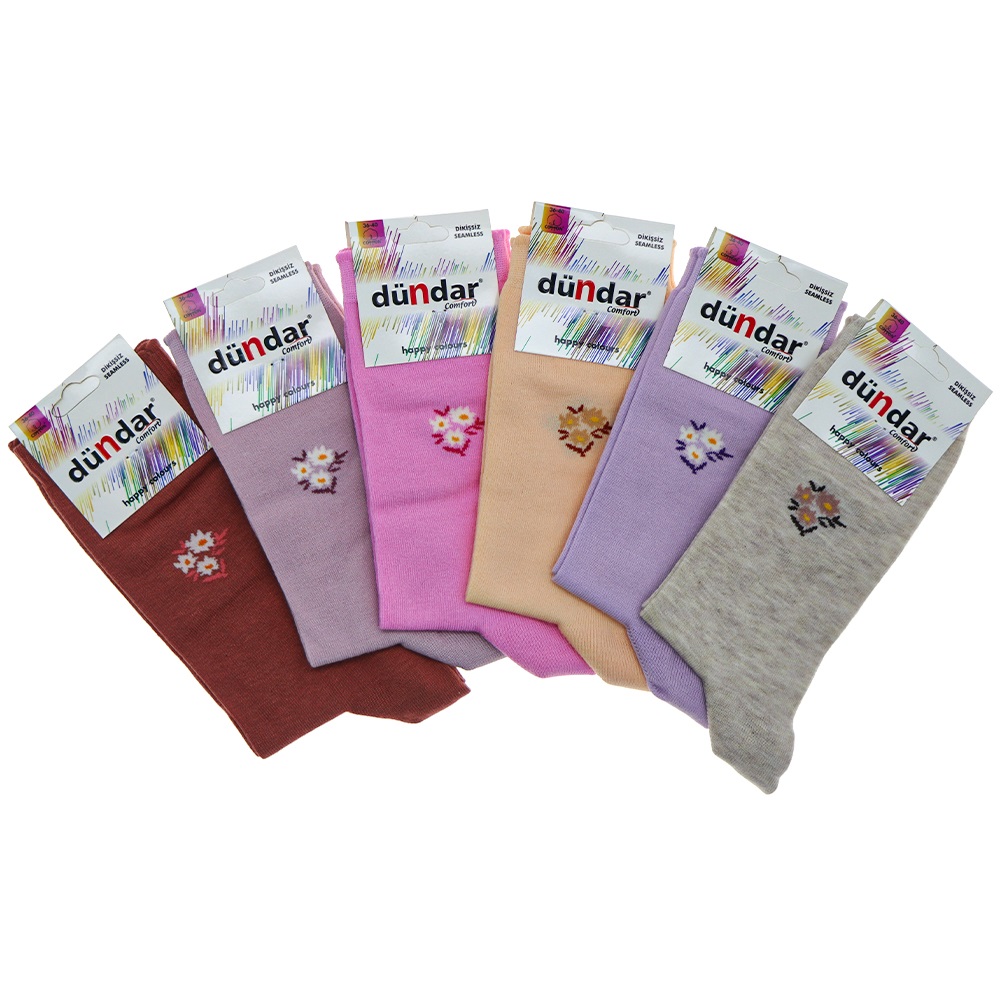 Dündar 5589 Bayan Desenli Comfort Dikişsiz Likralı Soket Çorap - Beyaz - PAKET İÇİ TEK RENK