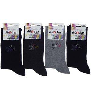 Dündar 5589 Bayan Desenli Comfort Dikişsiz Likralı Soket Çorap - Beyaz - PAKET İÇİ TEK RENK