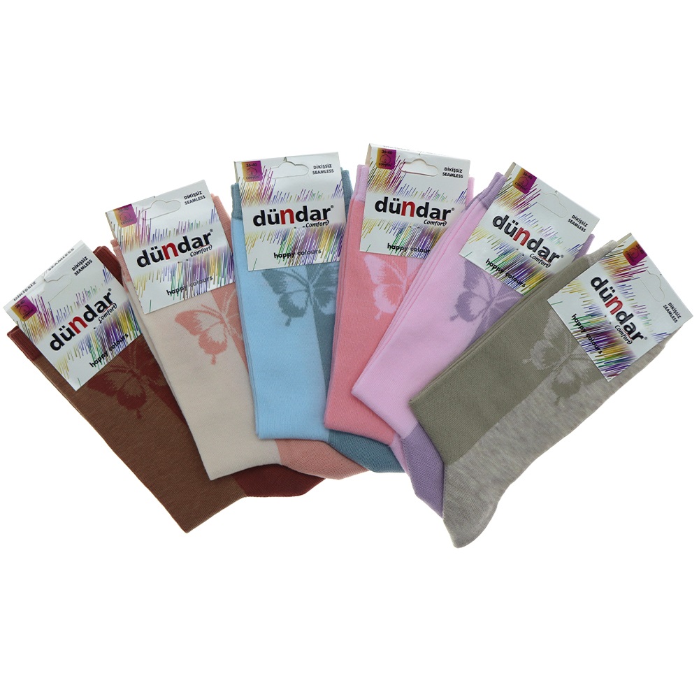 Dündar 5589 Bayan Desenli Comfort Dikişsiz Likralı Soket Çorap - Beyaz - PAKET İÇİ TEK RENK