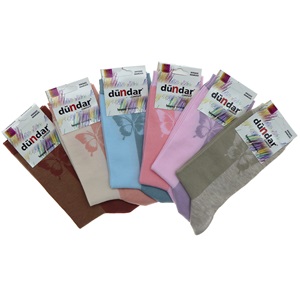 Dündar 5589 Bayan Desenli Comfort Dikişsiz Likralı Soket Çorap - Beyaz - PAKET İÇİ TEK RENK