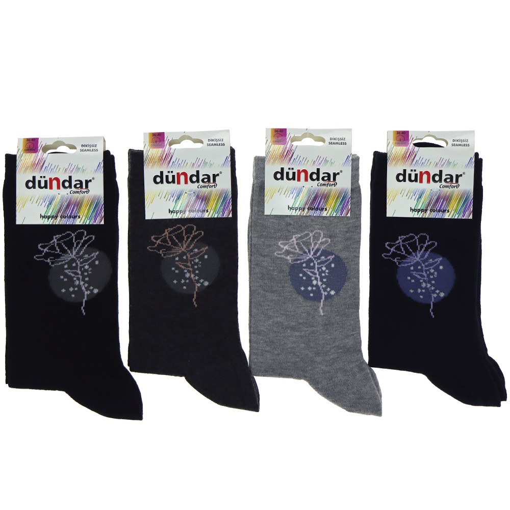 Dündar 5589 Bayan Desenli Comfort Dikişsiz Likralı Soket Çorap - Beyaz - PAKET İÇİ TEK RENK