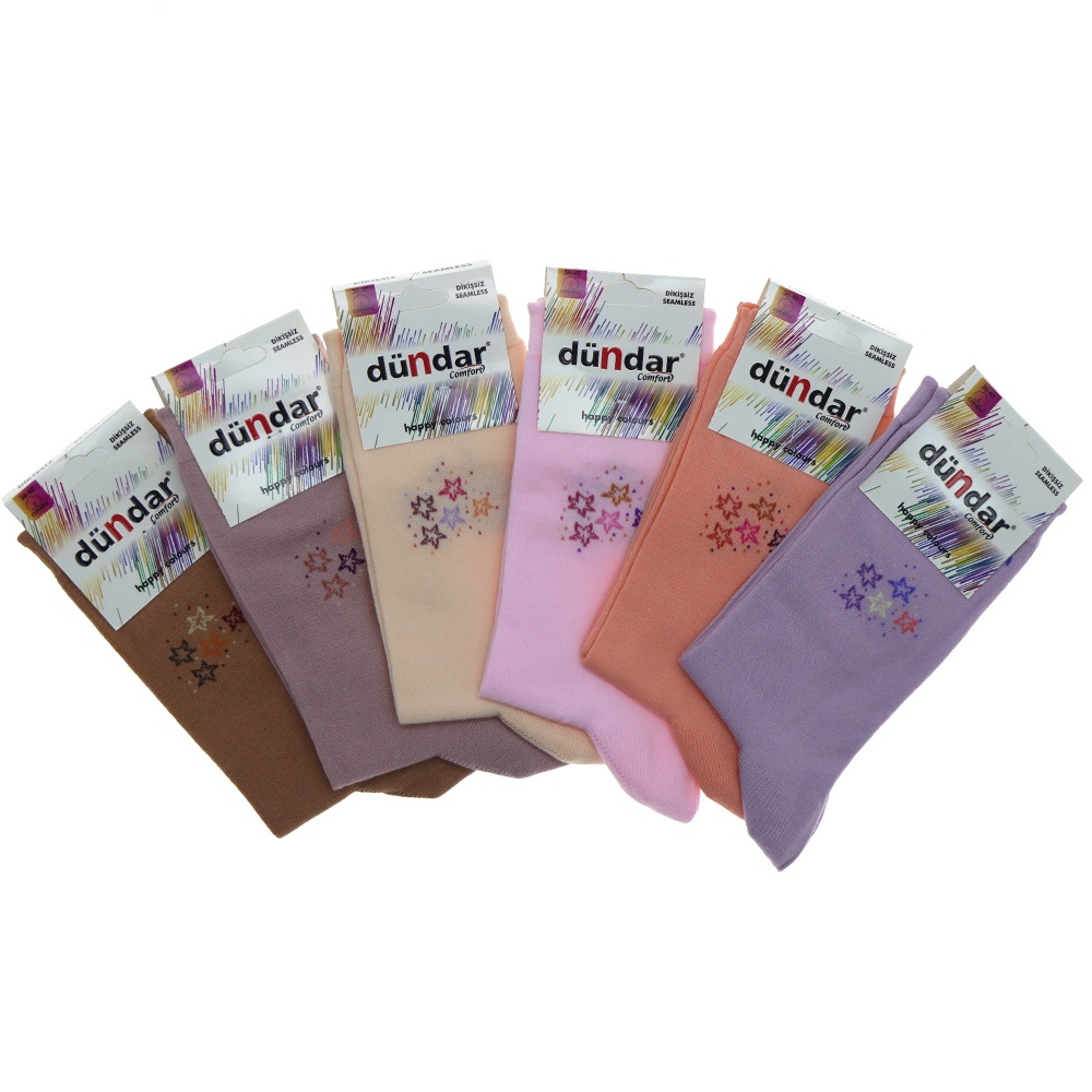 Dündar 5589 Bayan Desenli Comfort Dikişsiz Likralı Soket Çorap - Beyaz - PAKET İÇİ TEK RENK