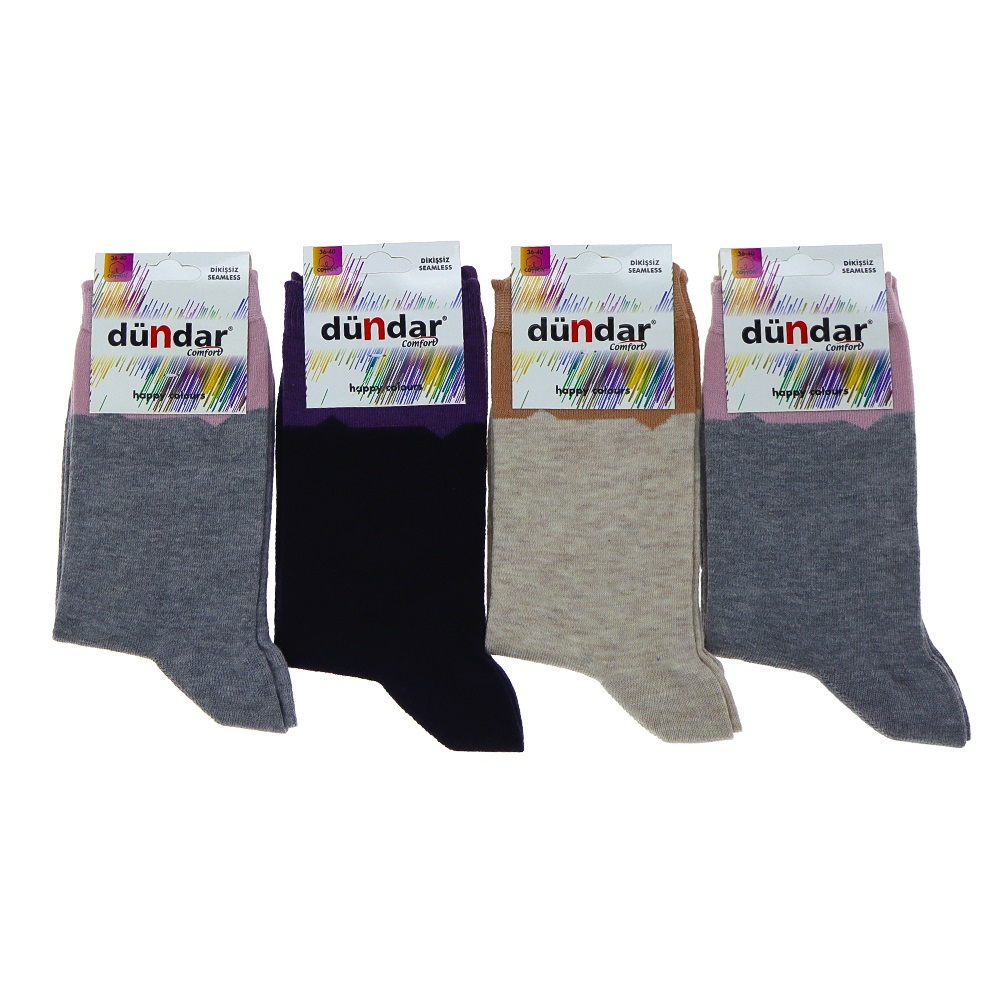 Dündar 5589 Bayan Desenli Comfort Dikişsiz Likralı Soket Çorap - Beyaz - PAKET İÇİ TEK RENK