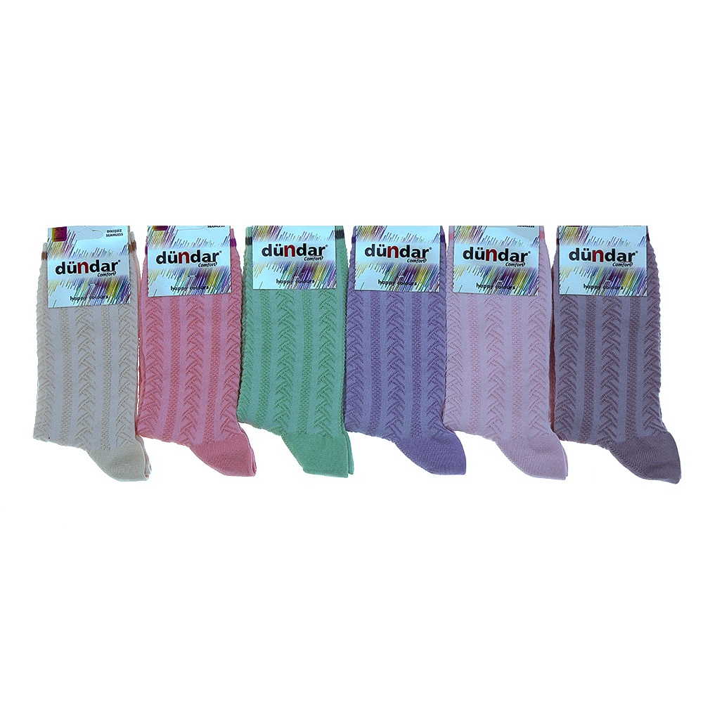 Dündar 5589 Bayan Desenli Comfort Dikişsiz Likralı Soket Çorap - Beyaz - PAKET İÇİ TEK RENK