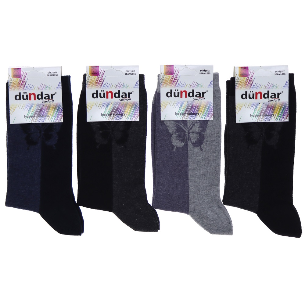 Dündar 5589 Bayan Desenli Comfort Dikişsiz Likralı Soket Çorap - Beyaz - PAKET İÇİ TEK RENK