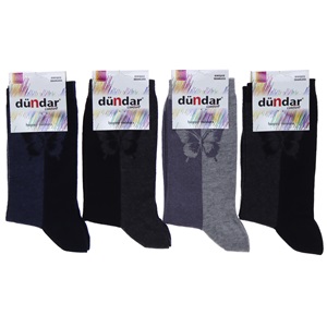 Dündar 5589 Bayan Desenli Comfort Dikişsiz Likralı Soket Çorap - Beyaz - PAKET İÇİ TEK RENK