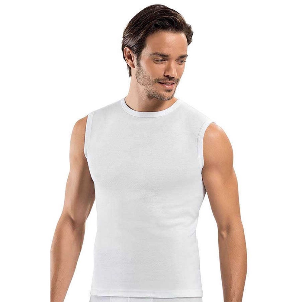 Tutku 0108 Erkek Ribana Spor Sıfır Kol Atlet Fanila - Beyaz - S