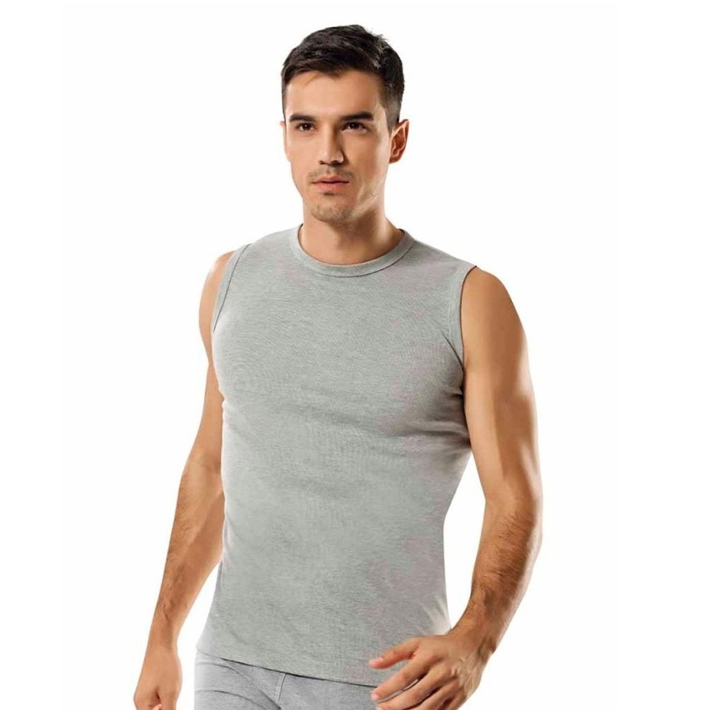 Tutku 0108 Erkek Ribana Spor Sıfır Kol Atlet Fanila - Gri - M