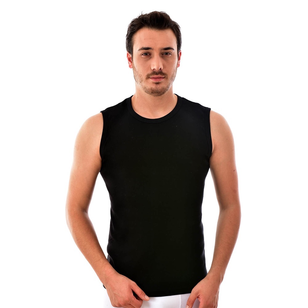 Tutku 0108 Erkek Ribana Spor Sıfır Kol Atlet Fanila - Siyah - S