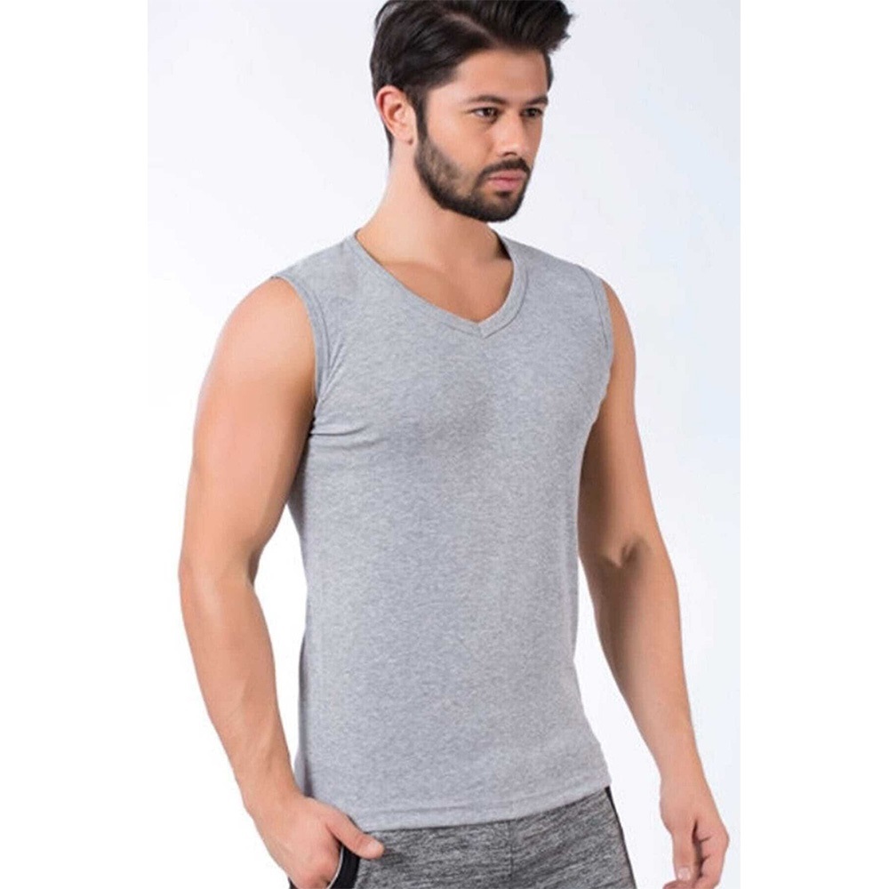 Tutku 0401 Erkek V Yaka Spor Sıfır Kol Atlet Fanila - Gri - L