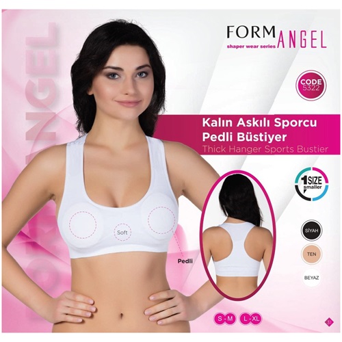 Form Angel 5322 Kalın Askılı Sporcu Pedli Büstiyer - Ten - L-XL