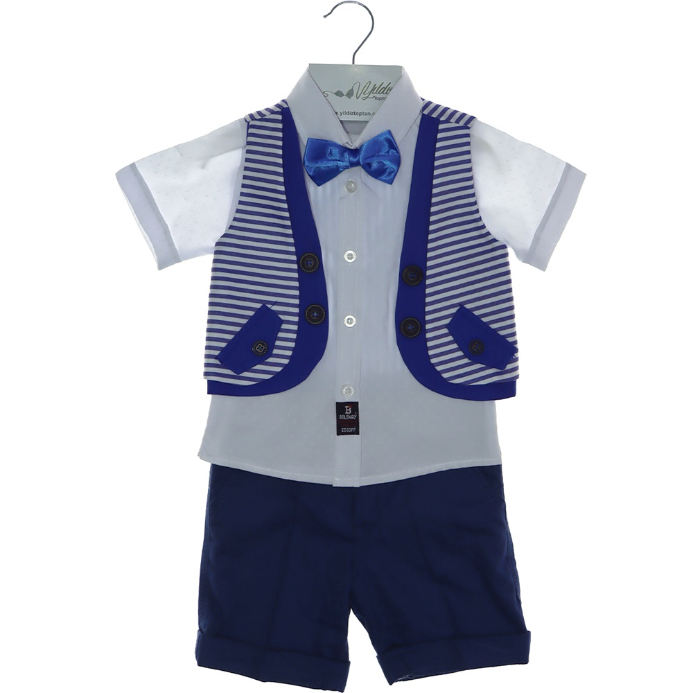 1136 Çizgili Çift Yelekli Erkek Çocuk 3 lü Takım 1-4 Yaş