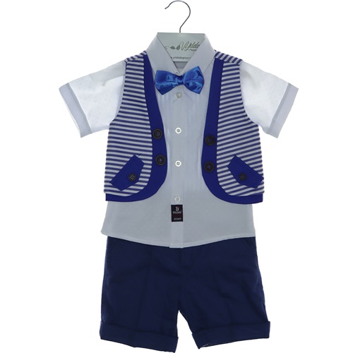 1136 Çizgili Çift Yelekli Erkek Çocuk 3 lü Takım 1-4 Yaş