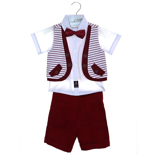 1137 Çizgili Çift Yelekli Erkek Çocuk 3 lü Takım 5-8 Yaş