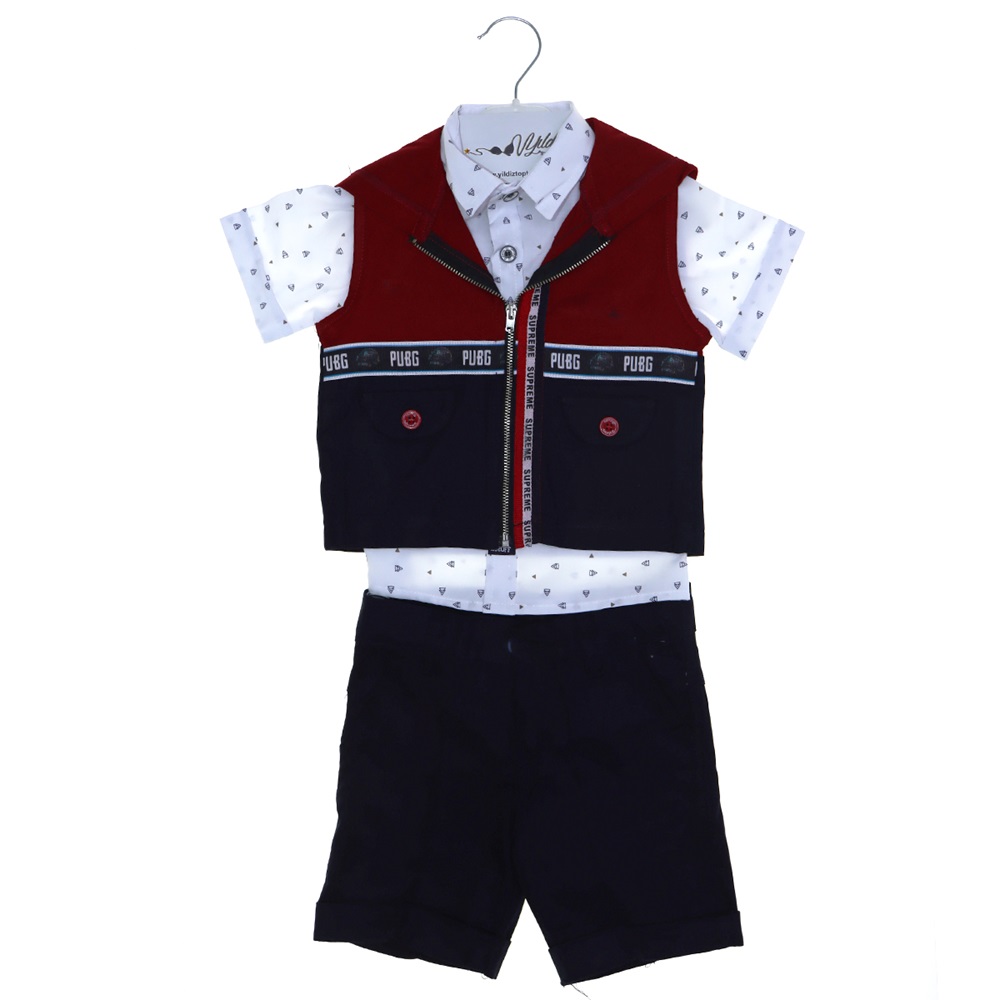 1170 Kapşonlu Yelekli Erkek Çocuk 3 Lü Takım 1-4 Yaş