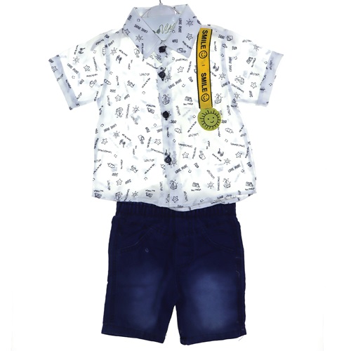 464 Smile Baskılı Gömlekli Erkek Çocuk 2li Takım 1-3 Yaş
