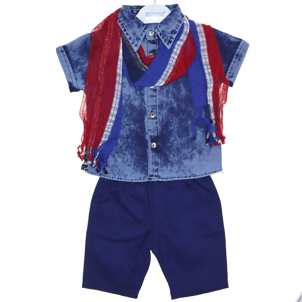 9017 Kot Gömlekli Erkek Çocuk 2li Takım 3-4-5 Yaş