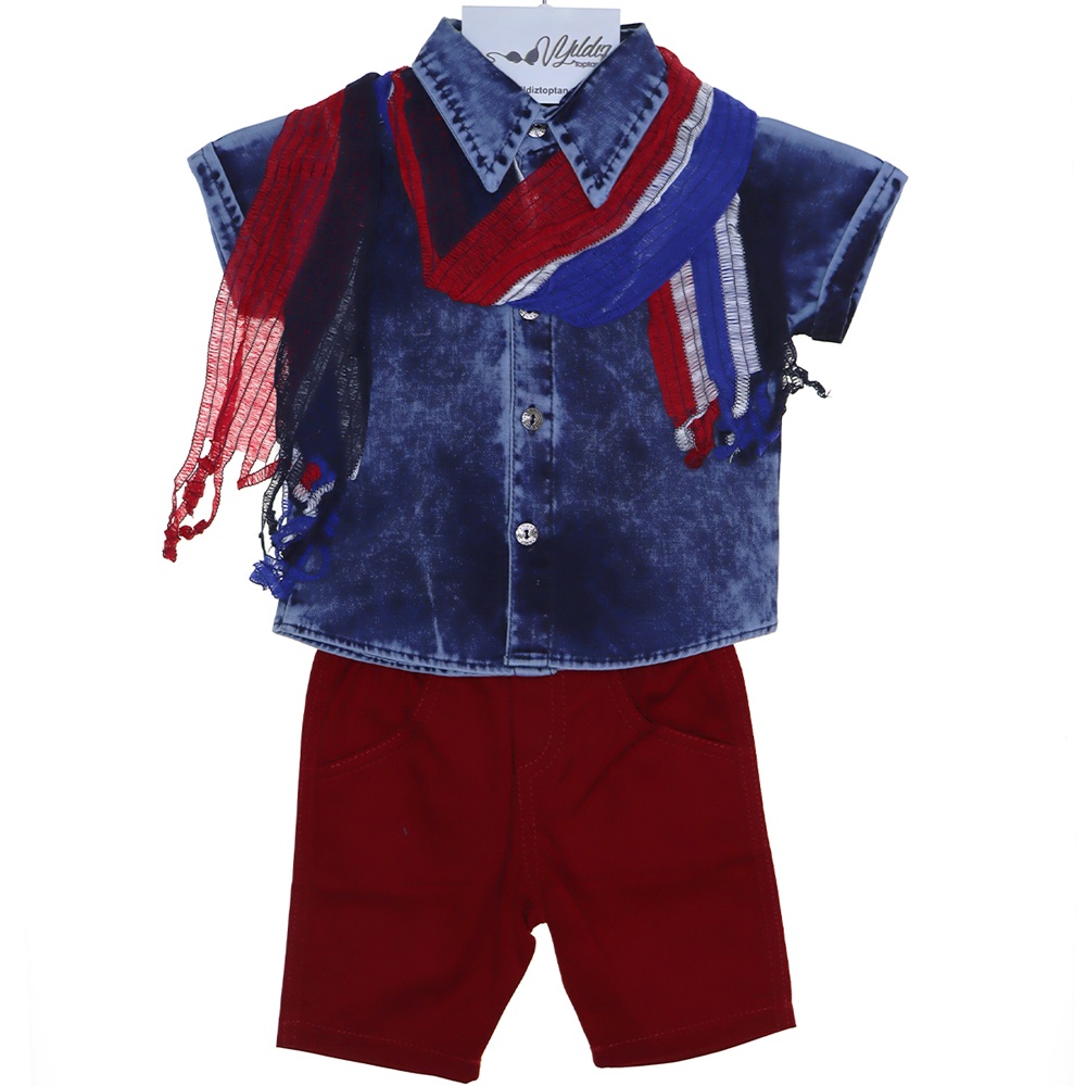 9016 Kot Gömlekli Erkek Çocuk 2li Takım 1-2-3 Yaş