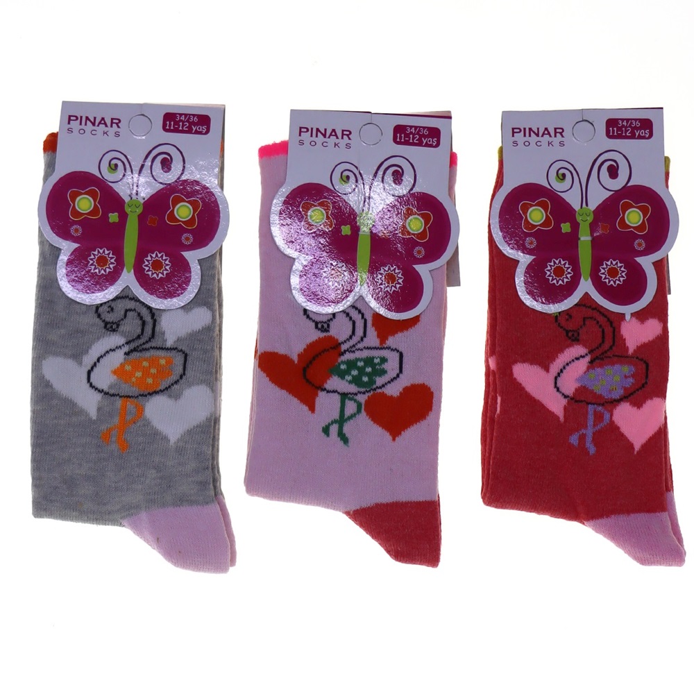 Pınar 0012 Kız Çocuk Mevsimlik Likralı Soket Çorap - Karışık Renk 11-12 Yaş