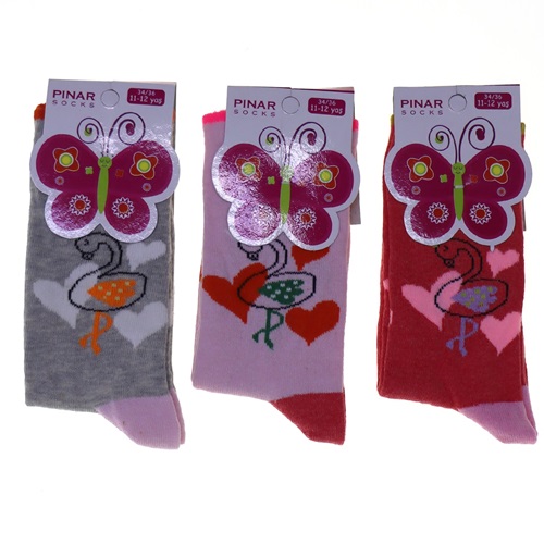 Pınar 0012 Kız Çocuk Mevsimlik Likralı Soket Çorap - Karışık Renk 11-12 Yaş