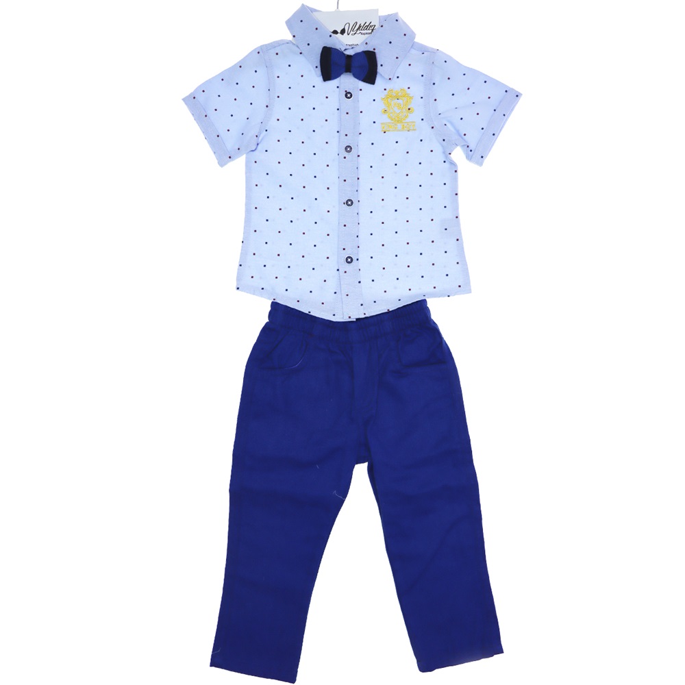 9053 Erkek Nakışlı Gömlek Papyonlu 2li Takım 2-5 Yaş