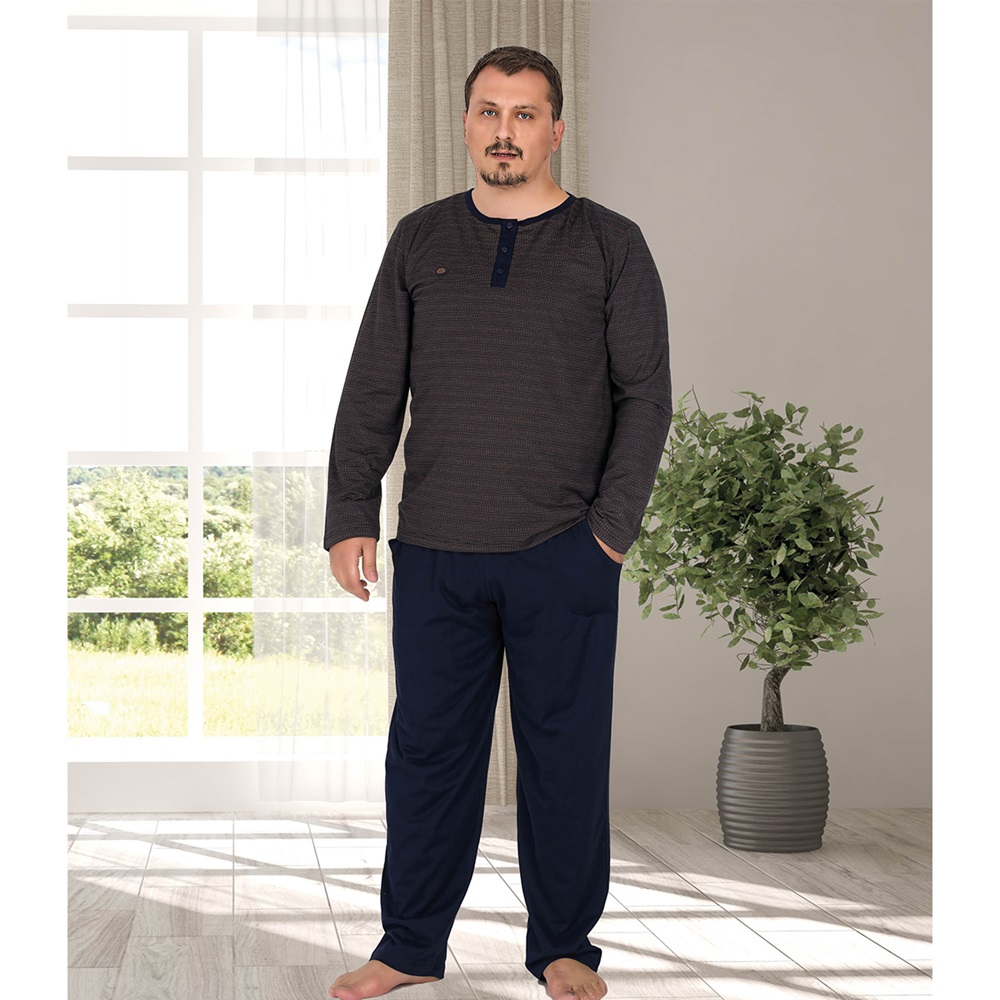 Berland 3745 Erkek Battal Jakarlı Uzun Kol Pijama Takımı